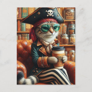 Tolles Piratenkat mit Kaffee Postkarte