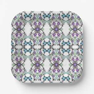 Tolles Spitzenmuster aus blau-violetten Blumen Pappteller