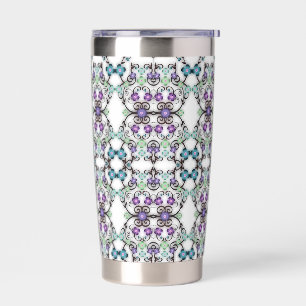 Tolles Spitzenmuster aus blau-violetten Blumen Thermobecher