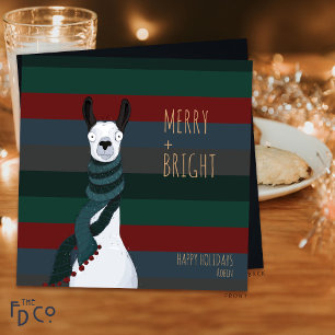 Tolles süßes „Merry + Bright“ Lama Feiertagskarte