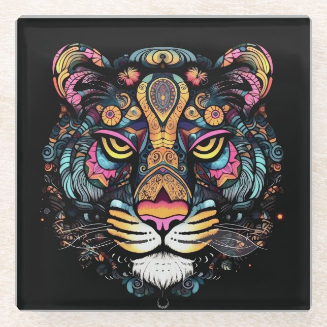 Tolles Tigerhaupt  Glasuntersetzer (Vorderseite)