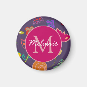 Tolles Tulpenmuster Lila Monogramm Personalisiert Magnet