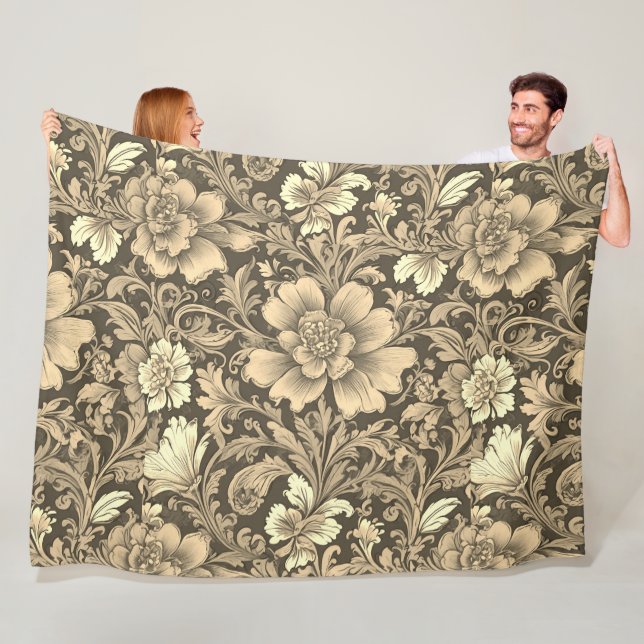 Tolles Vintage-Sepia-Blumenmuster  Fleecedecke (Beispiel)