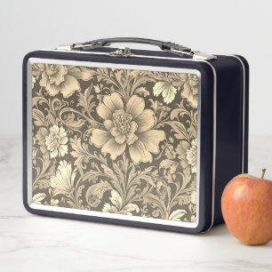 Tolles Vintage-Sepia-Blumenmuster Metall Brotdose