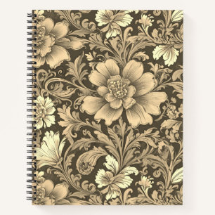 Tolles Vintage-Sepia-Blumenmuster Notizbuch