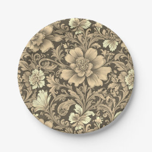 Tolles Vintage-Sepia-Blumenmuster Pappteller