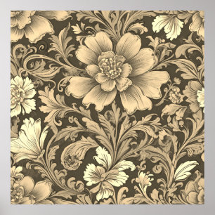Tolles Vintage-Sepia-Blumenmuster Poster