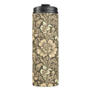 Tolles Vintage-Sepia-Blumenmuster Thermosbecher