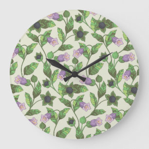 Tollkirschblüten: Vintage-Blumenillustration Große Wanduhr