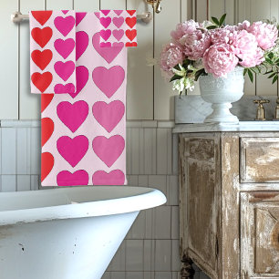 Tollkühne rote rosa Fuchsien-Herzen Valentinsmuste Badhandtuch Set