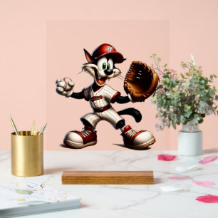 Tollpatschiger Katzen-Baseball-Pitcher Holt Aus Acrylschild