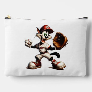Tollpatschiger Katzen-Baseball-Pitcher holt aus Zubehörtasche