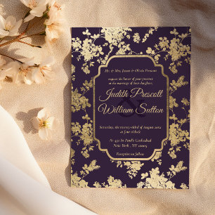 Tolopea Lila Hochzeit in Gold Floral Einladung