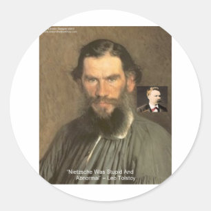 Tolstoi "Nietzsche = Dumm" Zitat Geschenke T-Shirt Runder Aufkleber