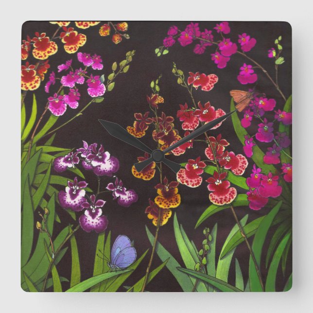 Tolumnia Equitant Oncidium Quadratische Wanduhr (Vorderseite)