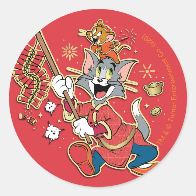 Tom & Jerry Lighting Firecracker Runder Aufkleber (Vorderseite)