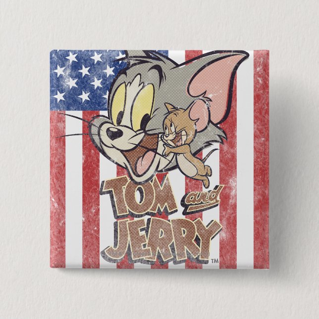 Tom & Jerry mit US-Flagge Button (Vorderseite)