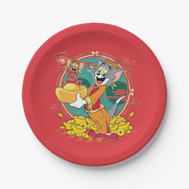 Tom & Jerry New Years Red Envelope Pappteller (Vorderseite)
