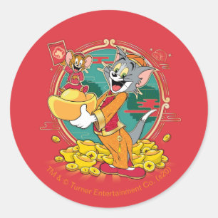 Tom & Jerry New Years Red Envelope Runder Aufkleber