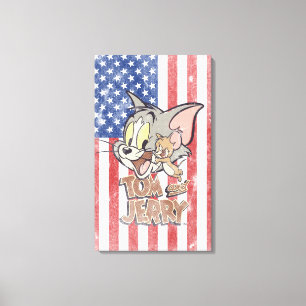 Tom & Jerry With US Flag Leinwanddruck