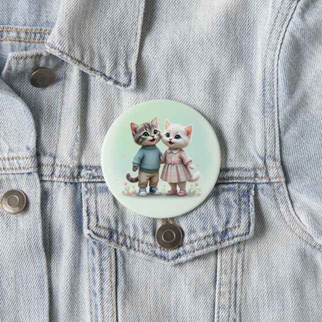 Tom & Luna Button Pin, Süßes Katzenpaar Pin (Beispiel)