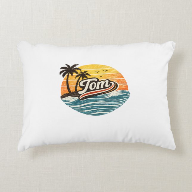 Tom Retro-Sonnenuntergangs-Name-Design Dekokissen (Vorderseite)