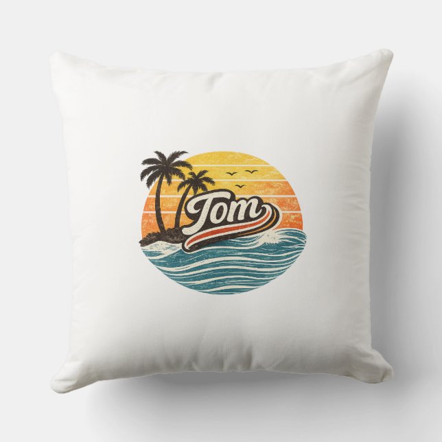 Tom Retro-Sonnenuntergangs-Name-Design Kissen (Rückseite)