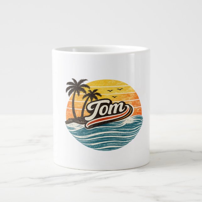 Tom Retro Sunset Name Design Jumbo-Tasse (Vorderseite)