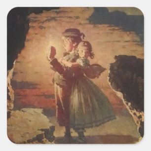 Tom Sawyer und Becky Thatcher in der Höhle Quadratischer Aufkleber
