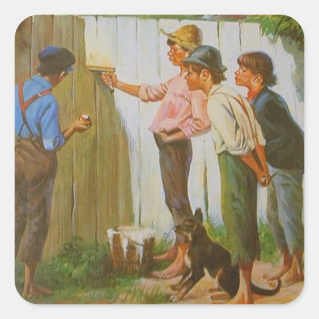Tom Sawyer weiß den Zaun waschen Quadratischer Aufkleber (Vorderseite)