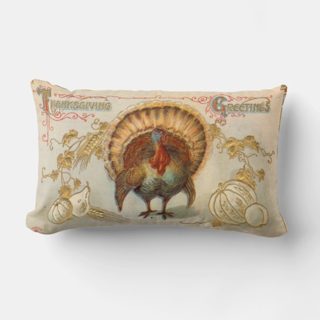 Tom Turkey Erntedank Greetings Vintag Pillow Lendenkissen (Vorderseite)