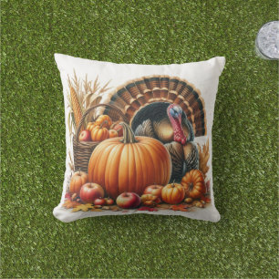 Tom Turkey und Pumpkin Erntedank Holiday Kissen