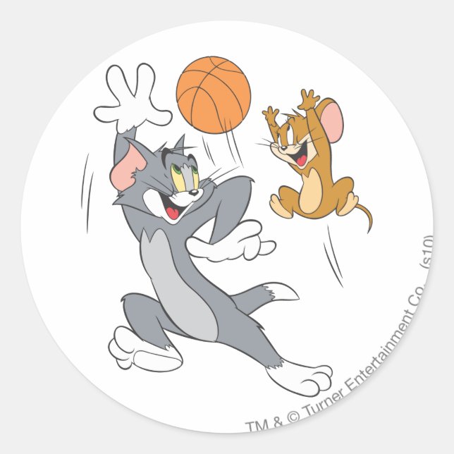 Tom und Jerry Basketball 1 Runder Aufkleber (Vorderseite)