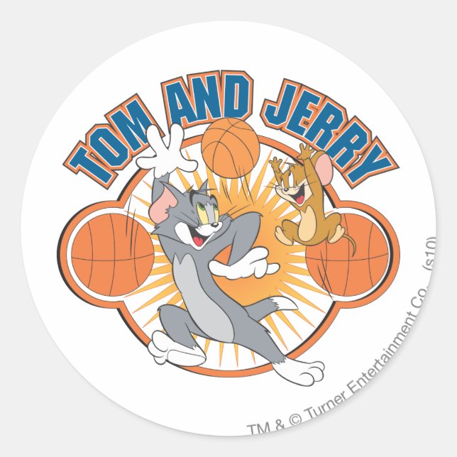 Tom und Jerry Basketball 4 Runder Aufkleber (Vorderseite)