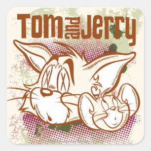 Tom und Jerry Brown und Grün Quadratischer Aufkleber