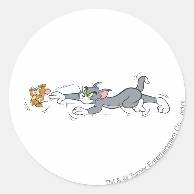 Tom und Jerry Chase Runder Aufkleber (Vorderseite)