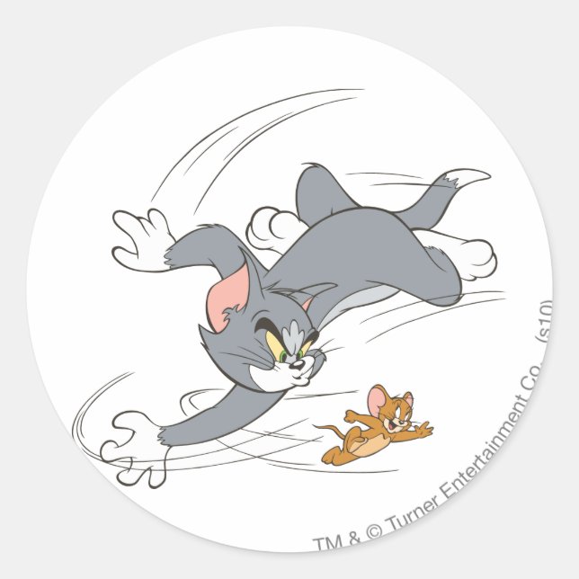 Tom und Jerry Chase Turn Runder Aufkleber (Vorderseite)