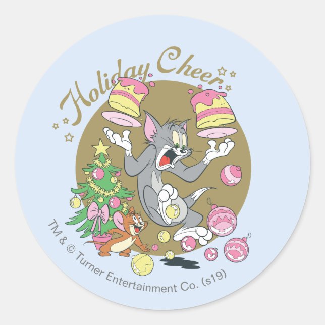 Tom und Jerry Holiday Cheer Runder Aufkleber (Vorderseite)