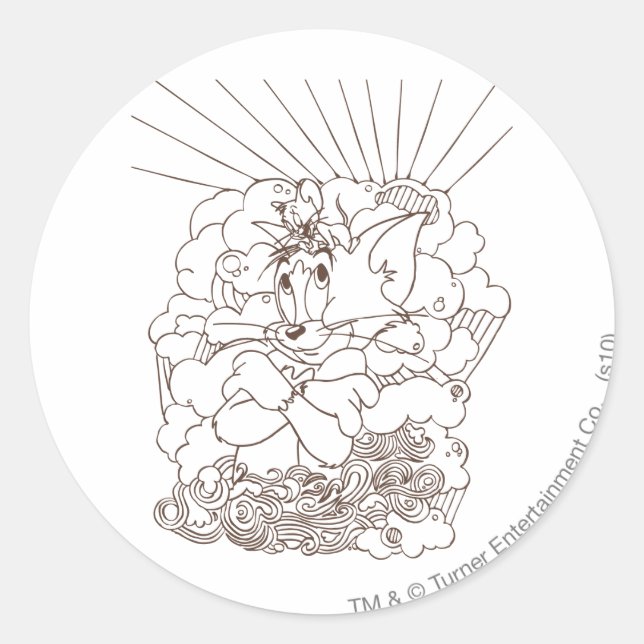 Tom und Jerry Kontur Runder Aufkleber (Vorderseite)
