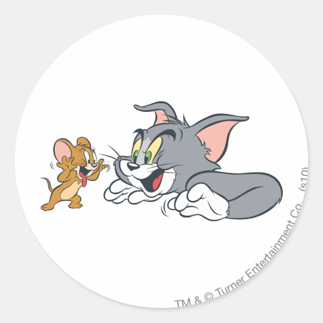 Tom und Jerry machen Gesichter Runder Aufkleber (Vorderseite)