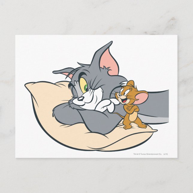 Tom und Jerry on Pillow Postkarte (Vorderseite)