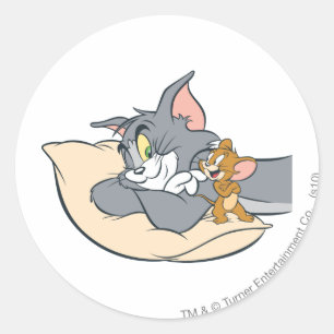 Tom und Jerry on Pillow Runder Aufkleber