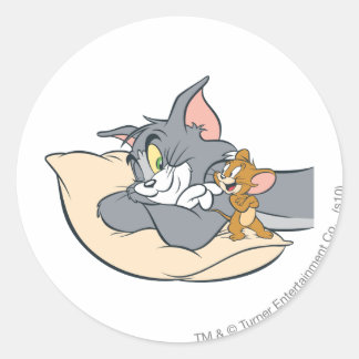 Tom und Jerry on Pillow Runder Aufkleber