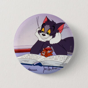 Tom und Jerry Reading Book autograviert Button