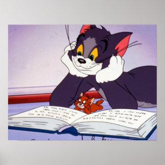 Tom und Jerry Reading Book autograviert Poster