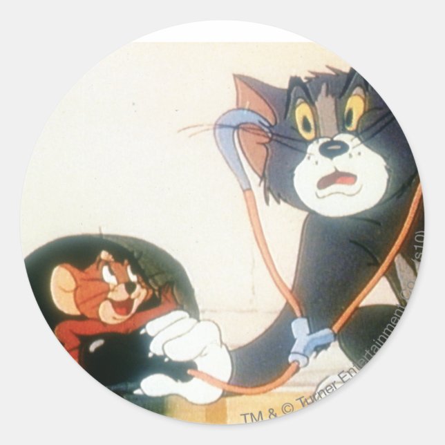 Tom und Jerry Stethescope Runder Aufkleber (Vorderseite)