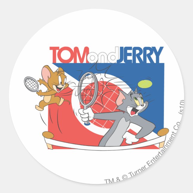 Tom und Jerry Tennis Stars 4 Runder Aufkleber (Vorderseite)