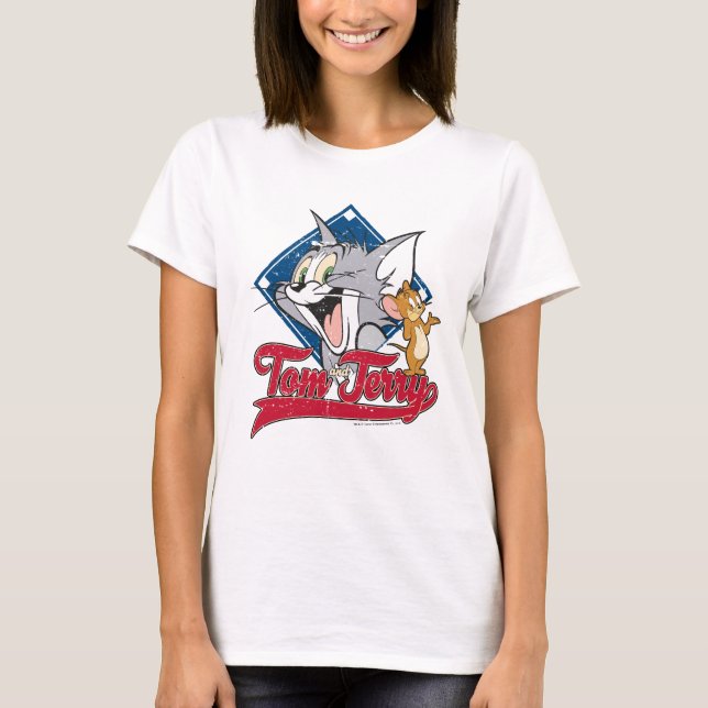 Tom und Jerry | Tom und Jerry auf Baseball Diamond T-Shirt (Vorderseite)