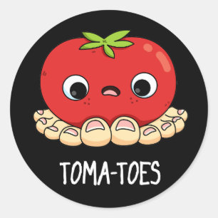 Toma-Zehen Funny Tomato with Toes Pun Dark BG Runder Aufkleber