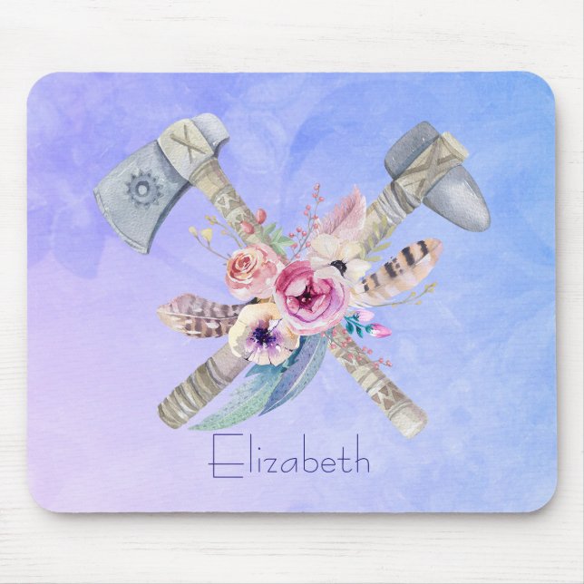 Tomahawk Feathers and Blume Aquarelldesign Mousepad (Vorne)
